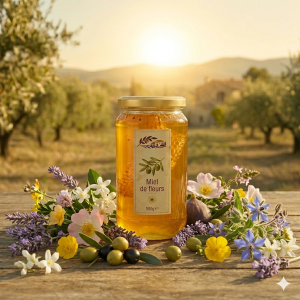 Pot de miel de fleurs à la robe ambrée et transparente
